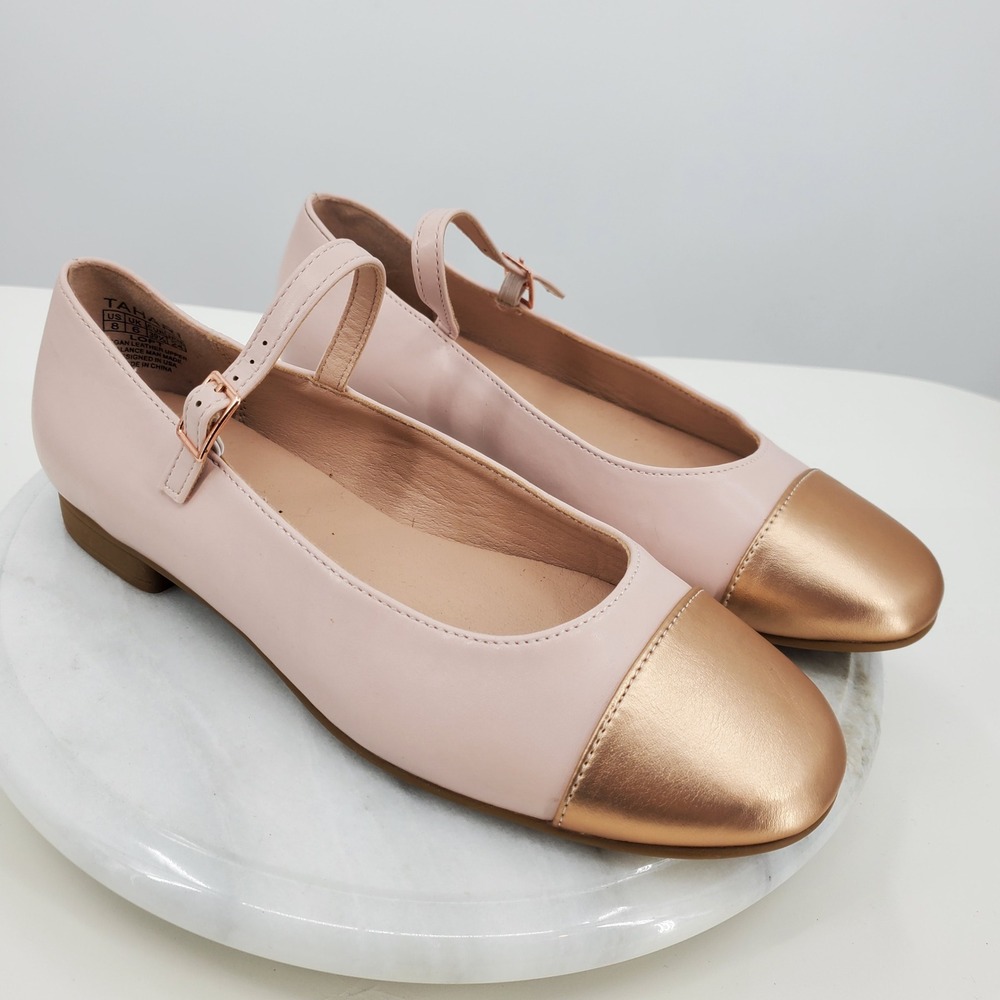 Tahari Loft Pink Rose Gold Cap Toe Mary Jane Flats Vegan Leather 8 Ballet Office